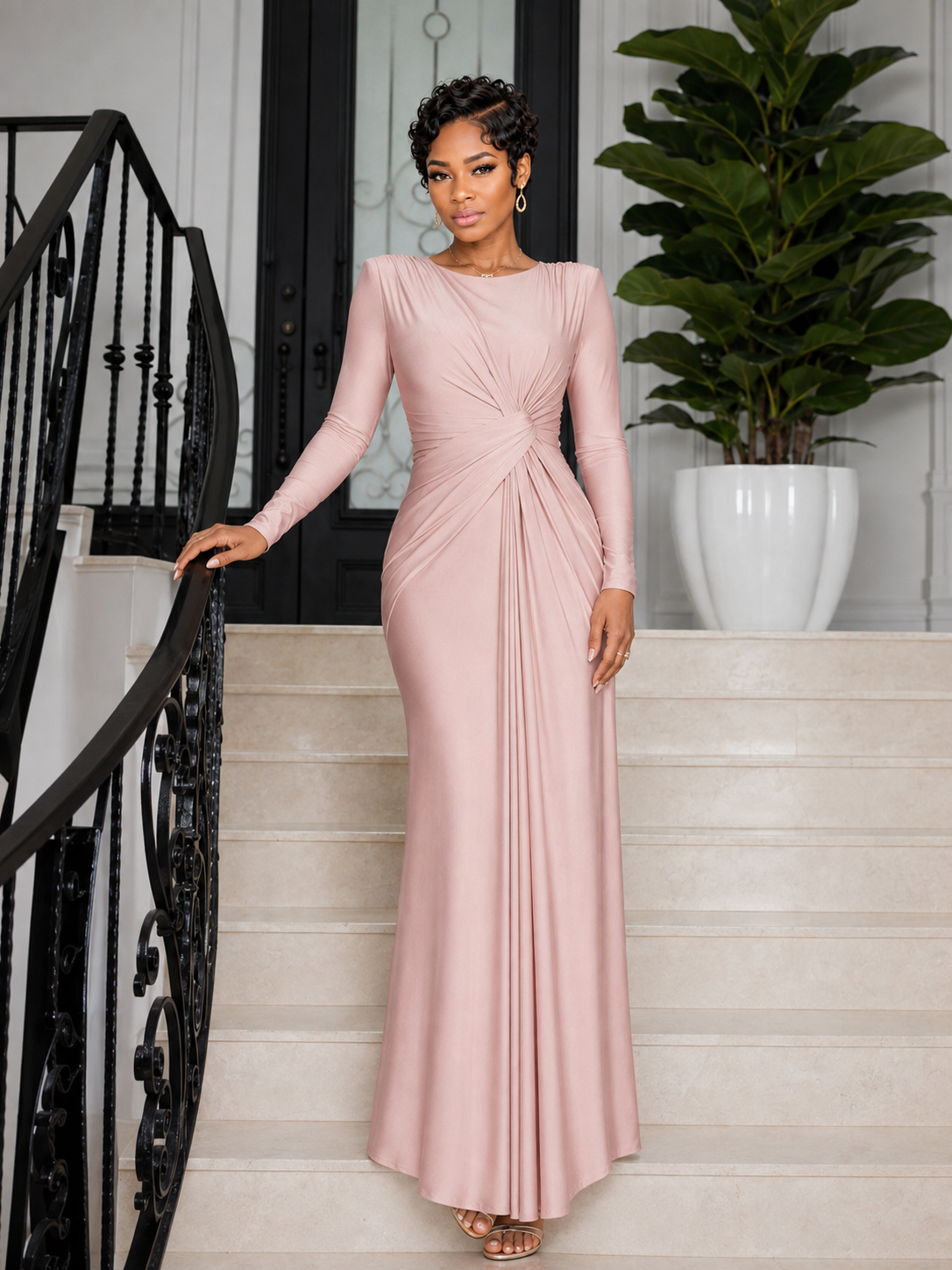 Twisted Long Sleeve Maxi Dress